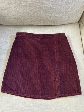 Hollister Red Burgundy Corduroy High Waisted Mini Skirt (S)